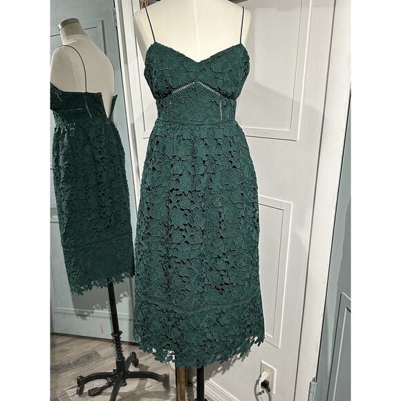 Club Monaco Bolari Lace Hunter Spaghetti Strap Dress Dark Green Size 00 - Picture 7 of 10